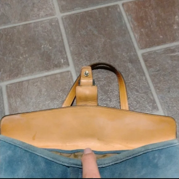 Coach vintage suede blue leather bag satchel tote - Picture 6 of 9